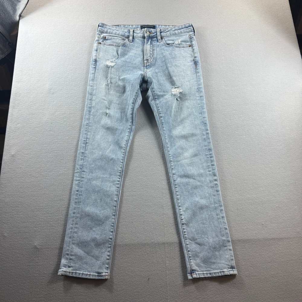 Aeropostale Slim Jeans Mens 30/32 (Fit 31x30) Light Wash Distressed Denim